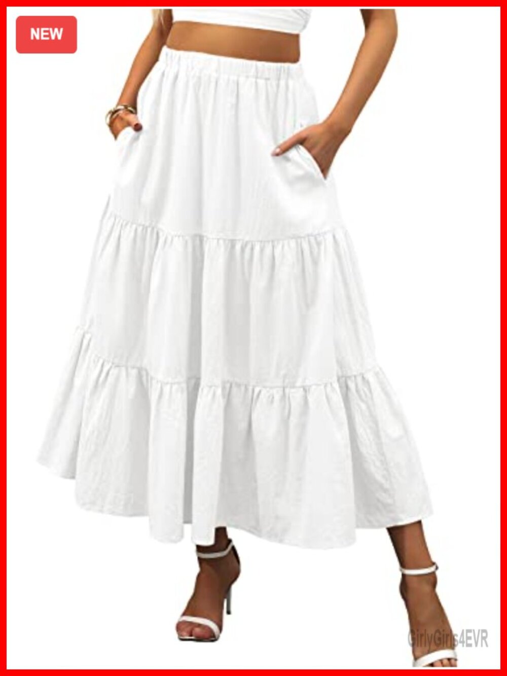 ANRABESS Women's Summer Flowy Maxi Skirt with Pockets Tiered Ruffle Hem